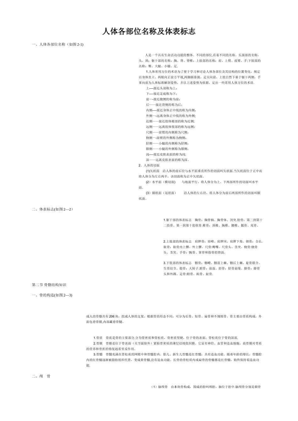 人体各部位名称及体表标志_第1页