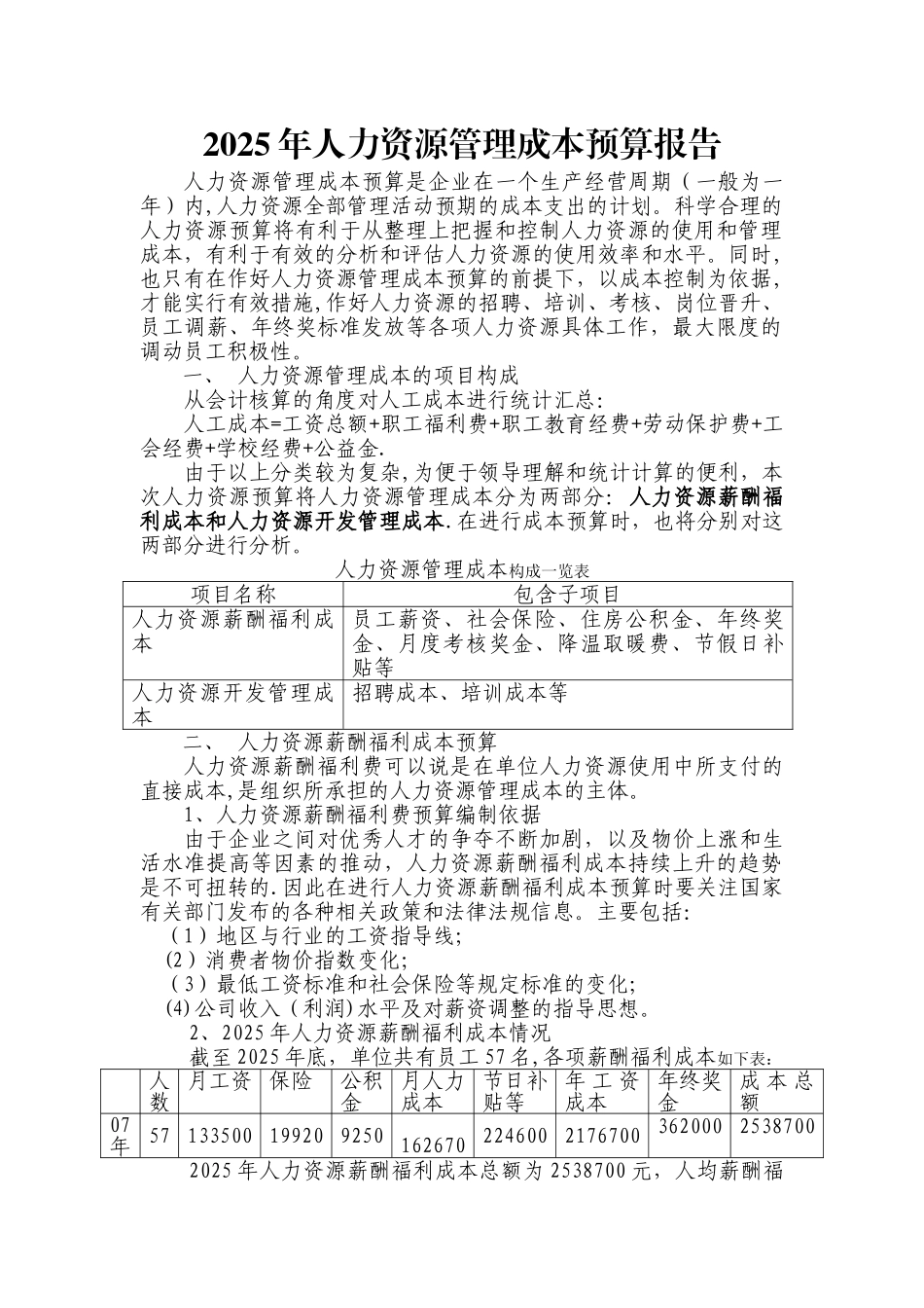 人力成本预算报告_第1页
