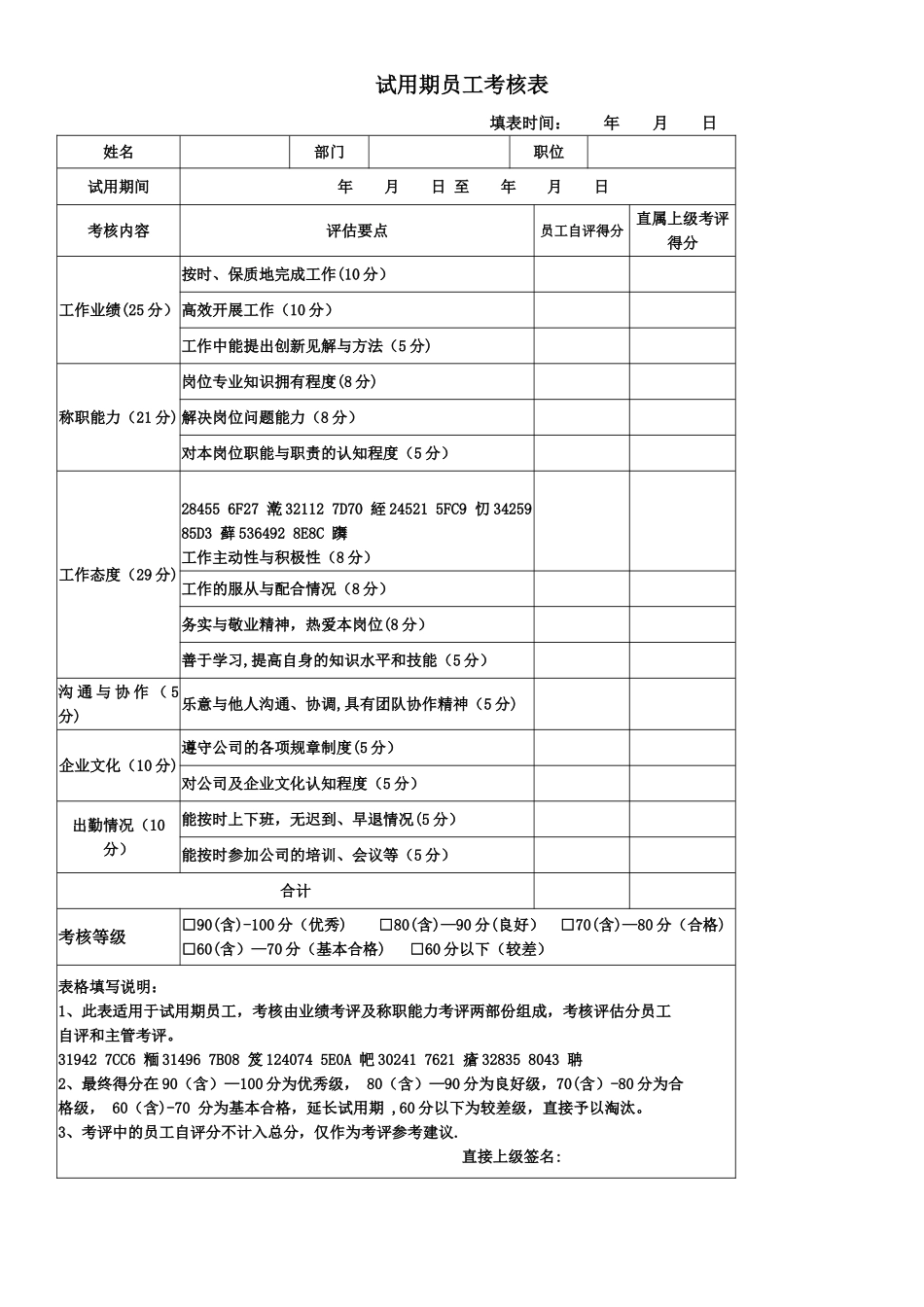人力资源-试用期员工考核表_第1页