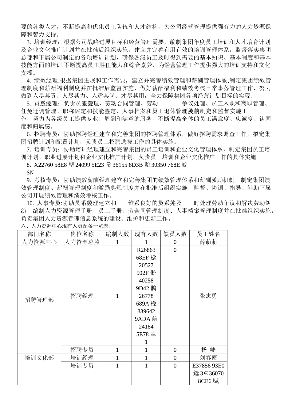 人力资源中心组织架构及职责描述_第3页