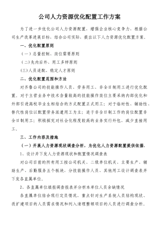 人力资源优化配置工作方案