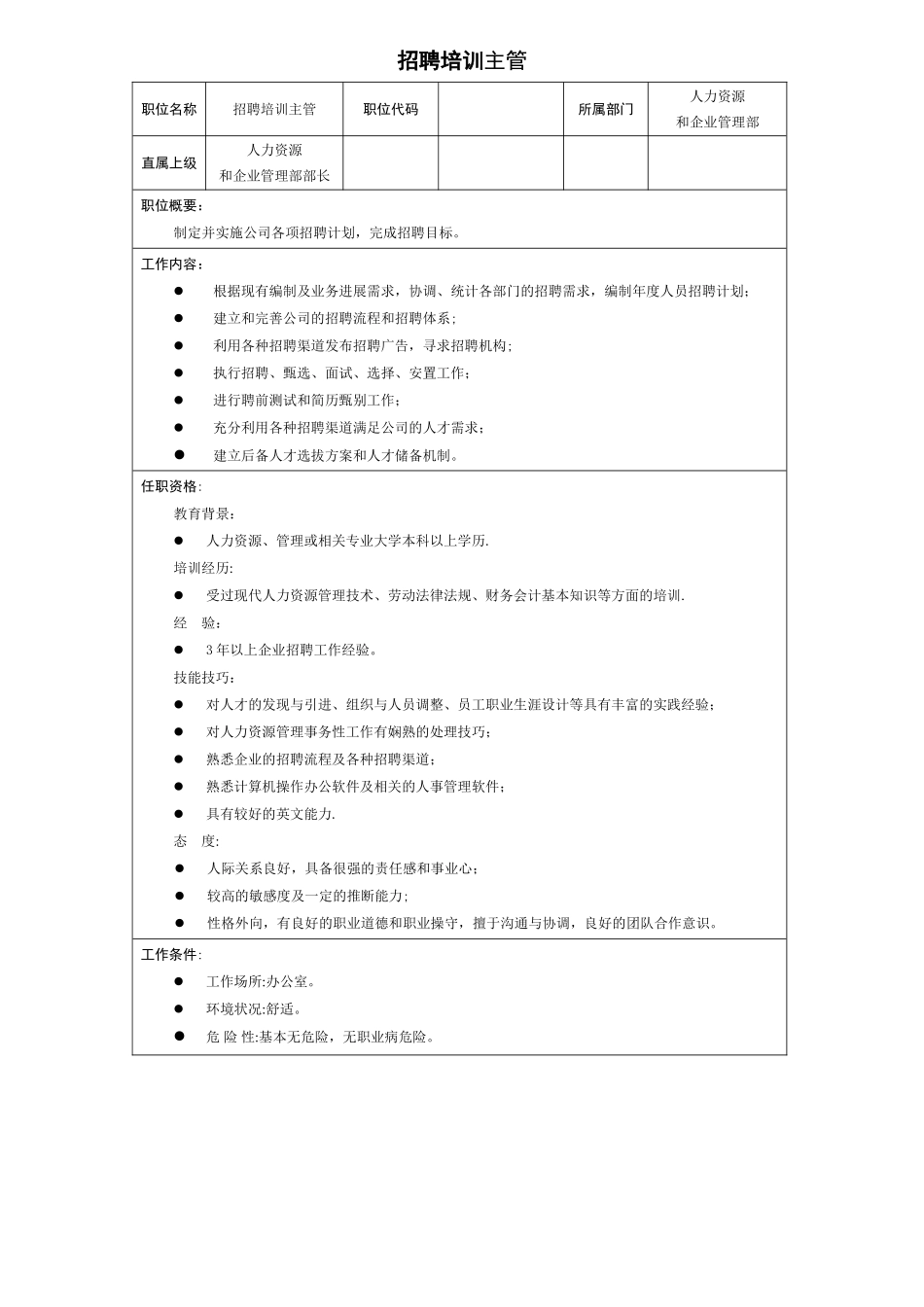 人力资源和企业管理部岗位说明书_第3页