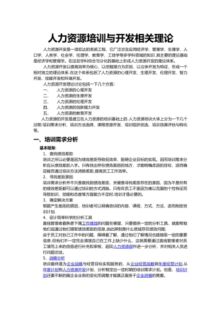 人力资源培训和开发相关理论