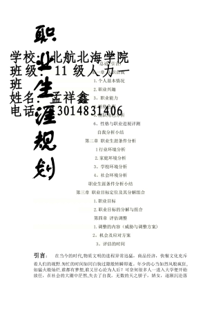 人力资源大学生职业生涯规划