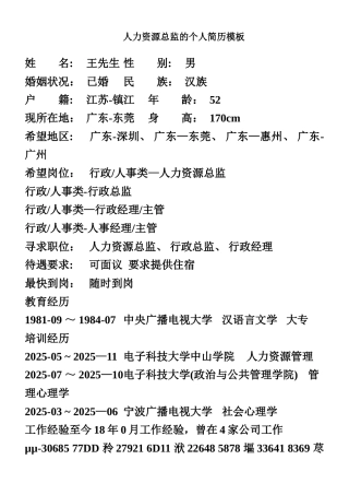人力资源总监的个人简历模板