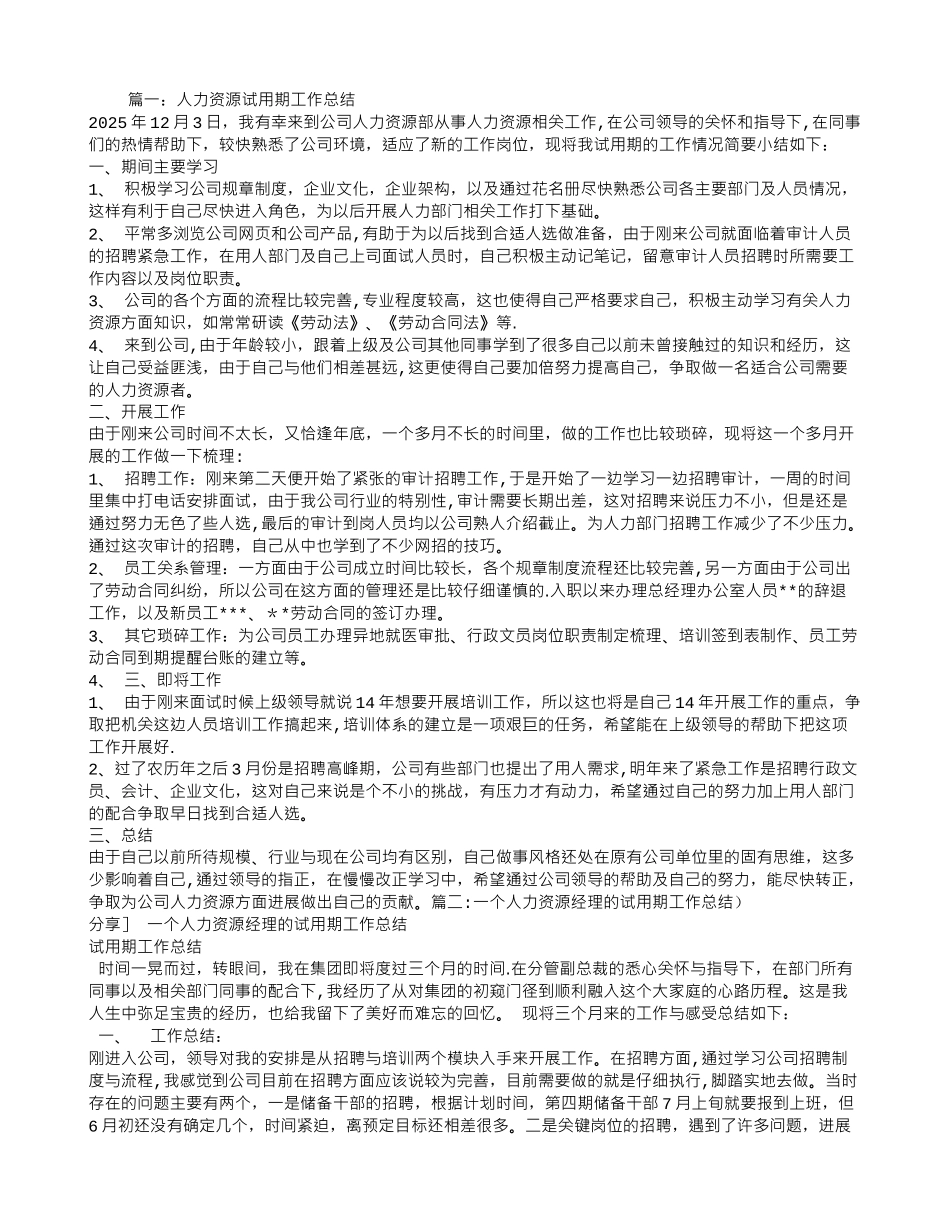 人力资源总监试用期转正工作总结_第1页
