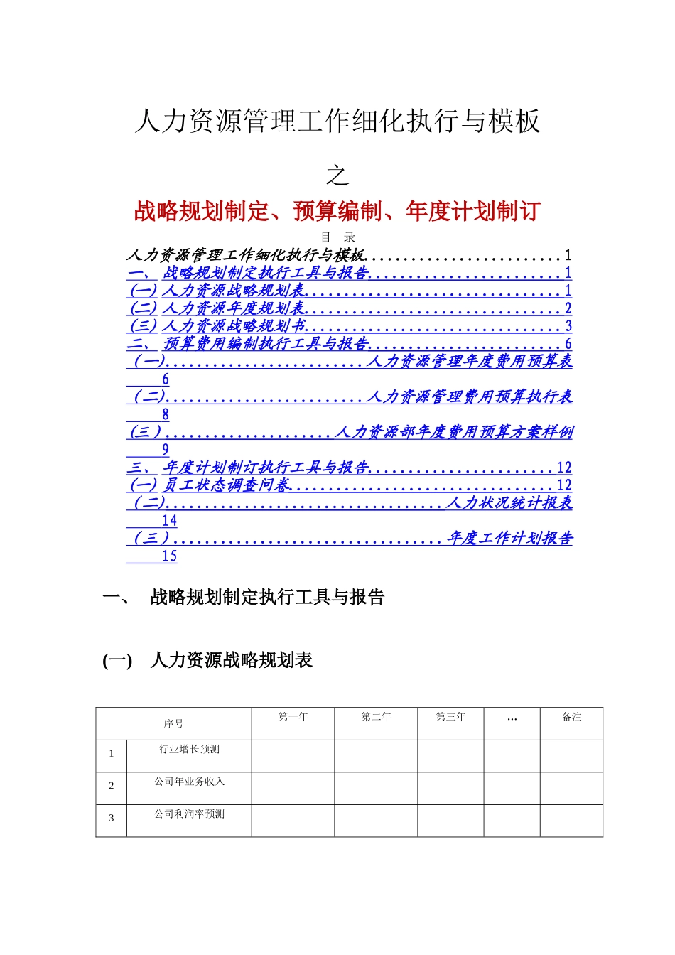 人力资源战略规划、预算编制、年度计划编写_第1页