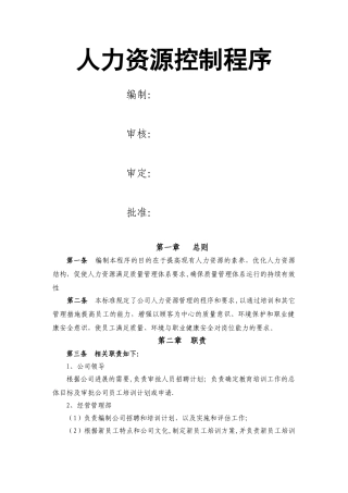 人力资源控制程序DOC