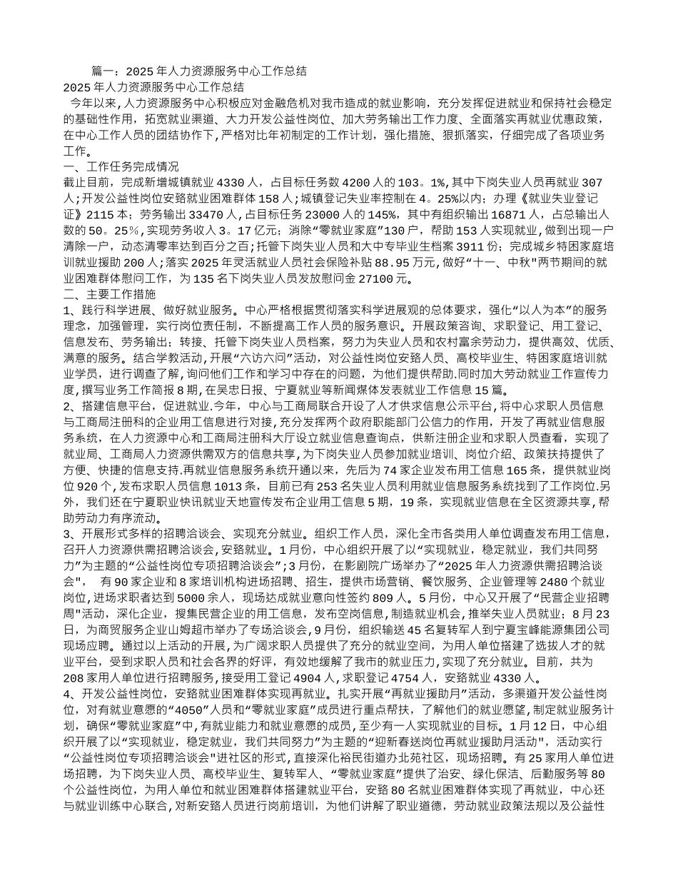 人力资源服务中心工作总结_第1页