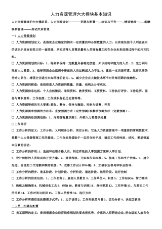 人力资源管理六大模块基本知识