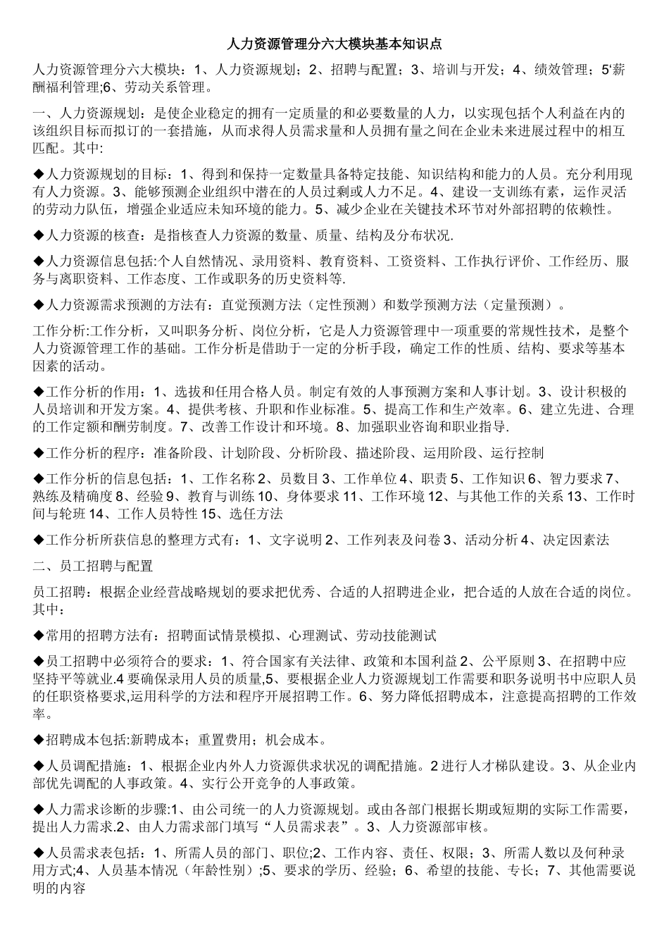人力资源管理分六大模块基本知识点_第1页