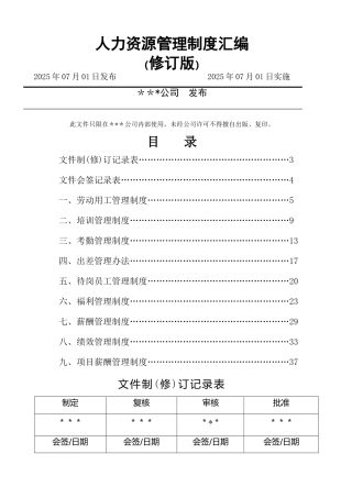 人力资源管理制度汇编修订版