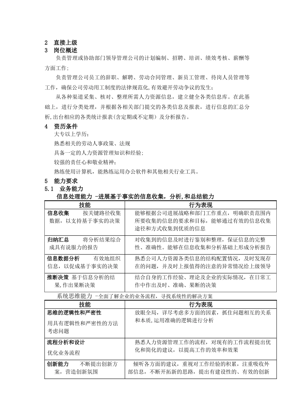 人力资源管理员岗位说明书DOC_第3页