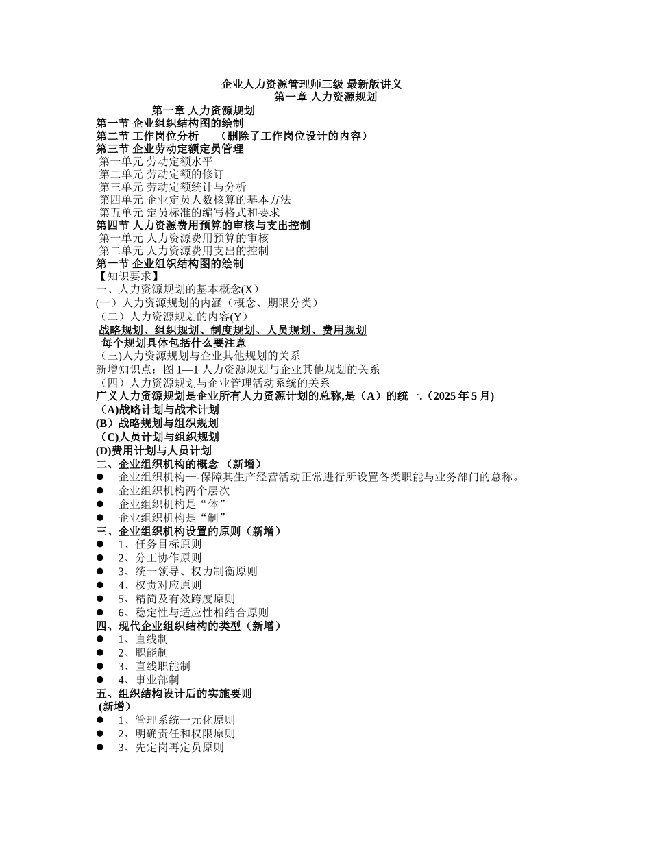 人力资源管理师三级最新版第一章人力资源规划_第1页