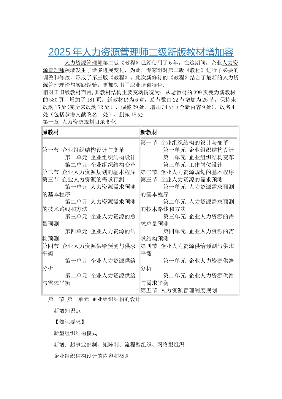 人力资源管理师二级第三版教材增加内容提纲_第1页