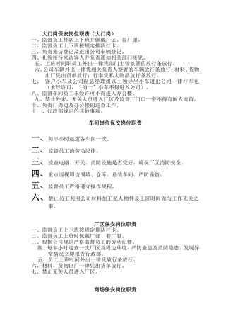 某公司保安岗位职责
