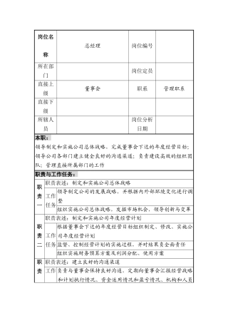 总经理职务说明书