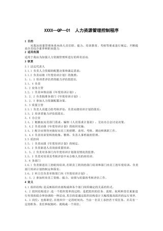 人力资源管理控制程序