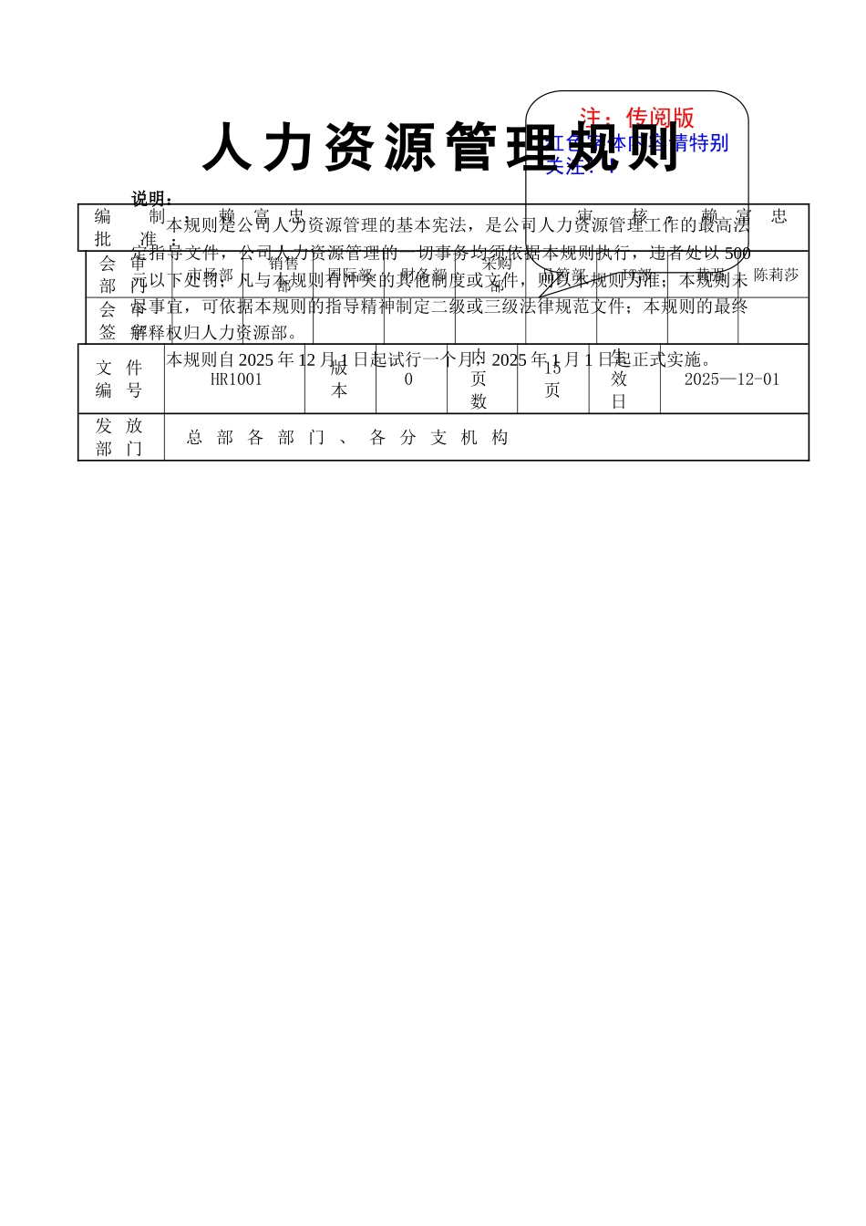 人力资源管理规则-传阅版_第1页