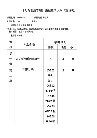 人力资源管理课程教学大纲