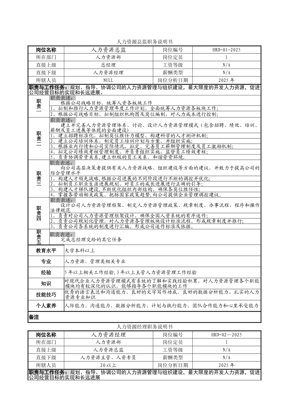 人力资源系统职位说明书OK_第1页