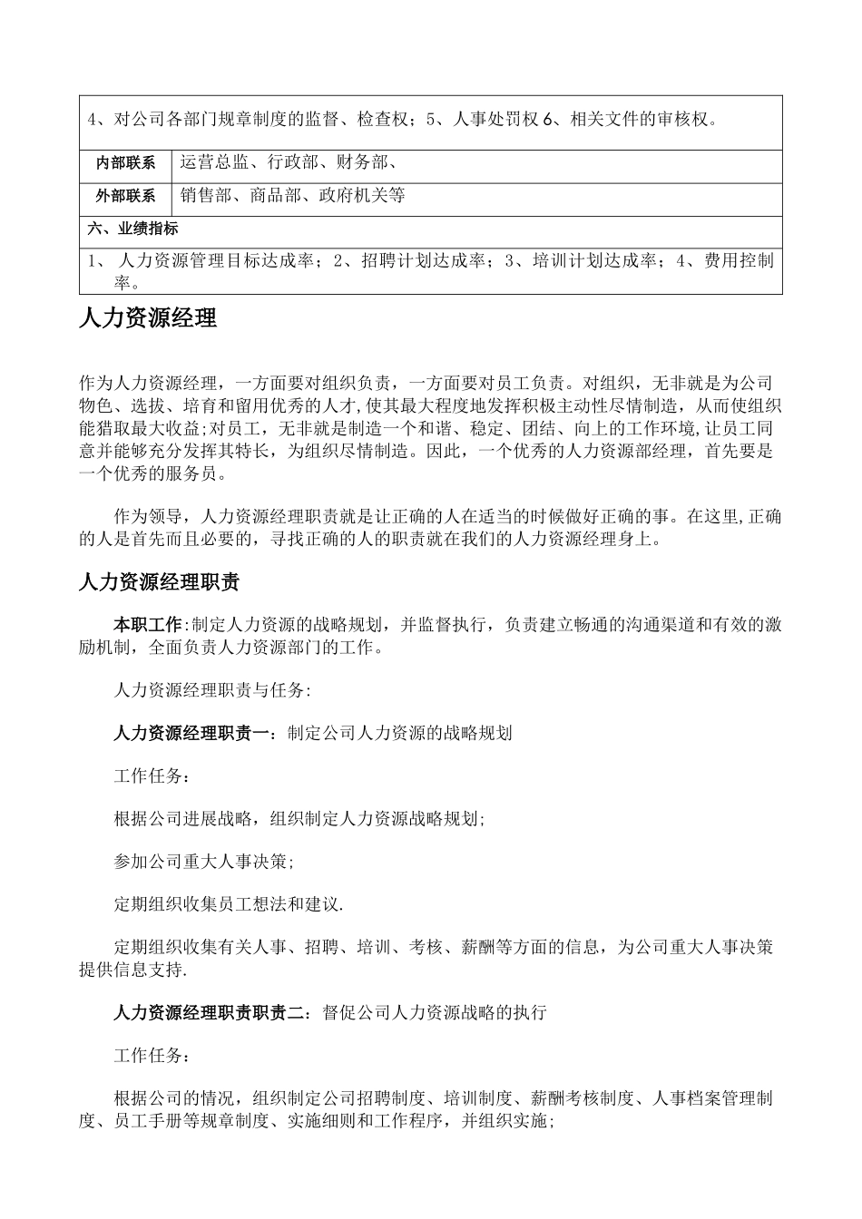 人力资源经理岗位职责说明书_第2页