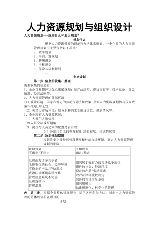 人力资源规划与组织设计