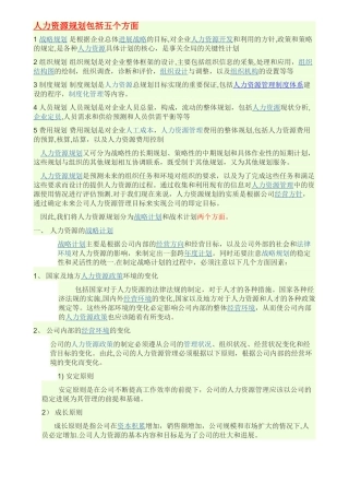 人力资源规划包括五个方面