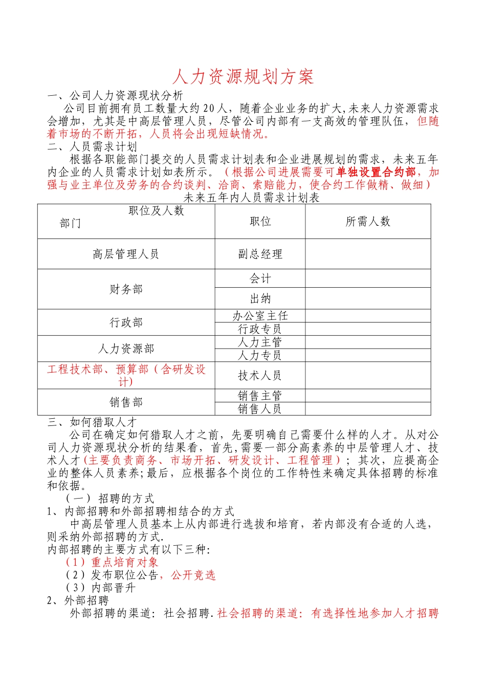 人力资源规划方案初稿剖析_第1页
