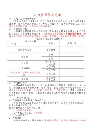 人力资源规划方案初稿剖析