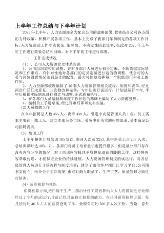 人力资源部上半年总结与下半年计划
