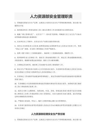 人力资源部各岗位安全生产责任制