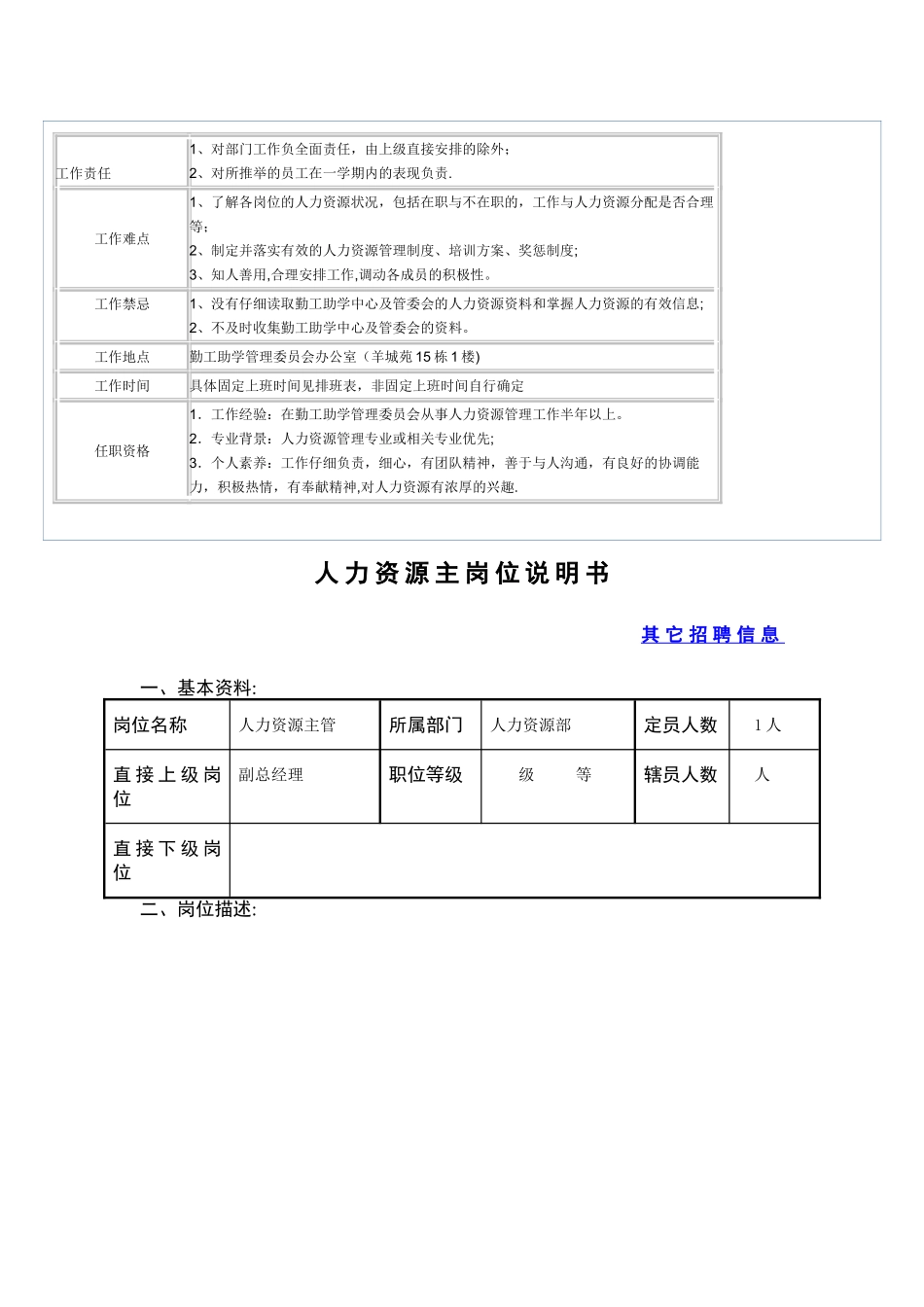 人力资源部岗位说明书示例_第2页