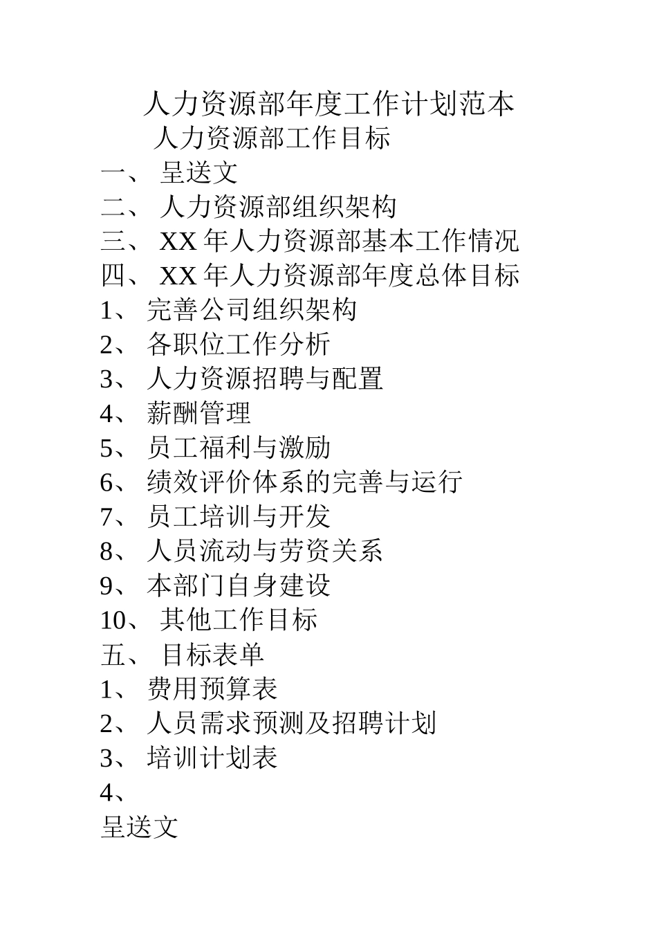 人力资源部年度工作计划范本_第1页