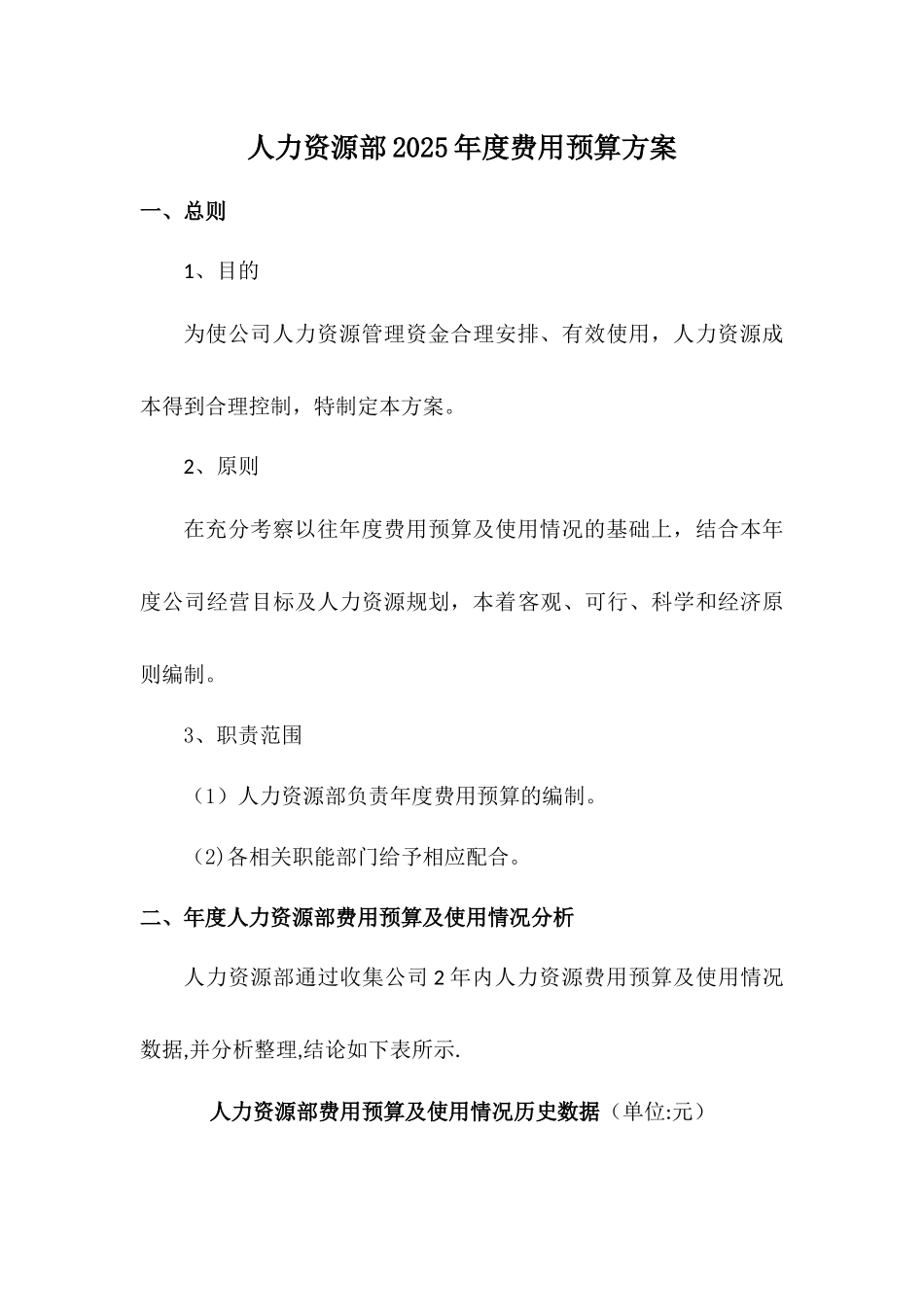 人力资源部年度费用预算方案_第1页