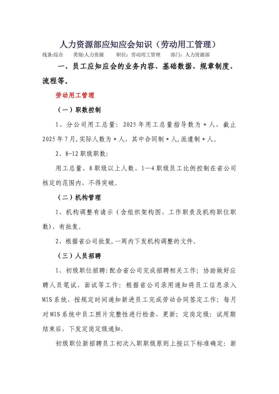 人力资源部应知应会知识_第1页