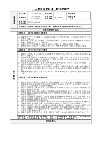 人力资源部经理职位说明书