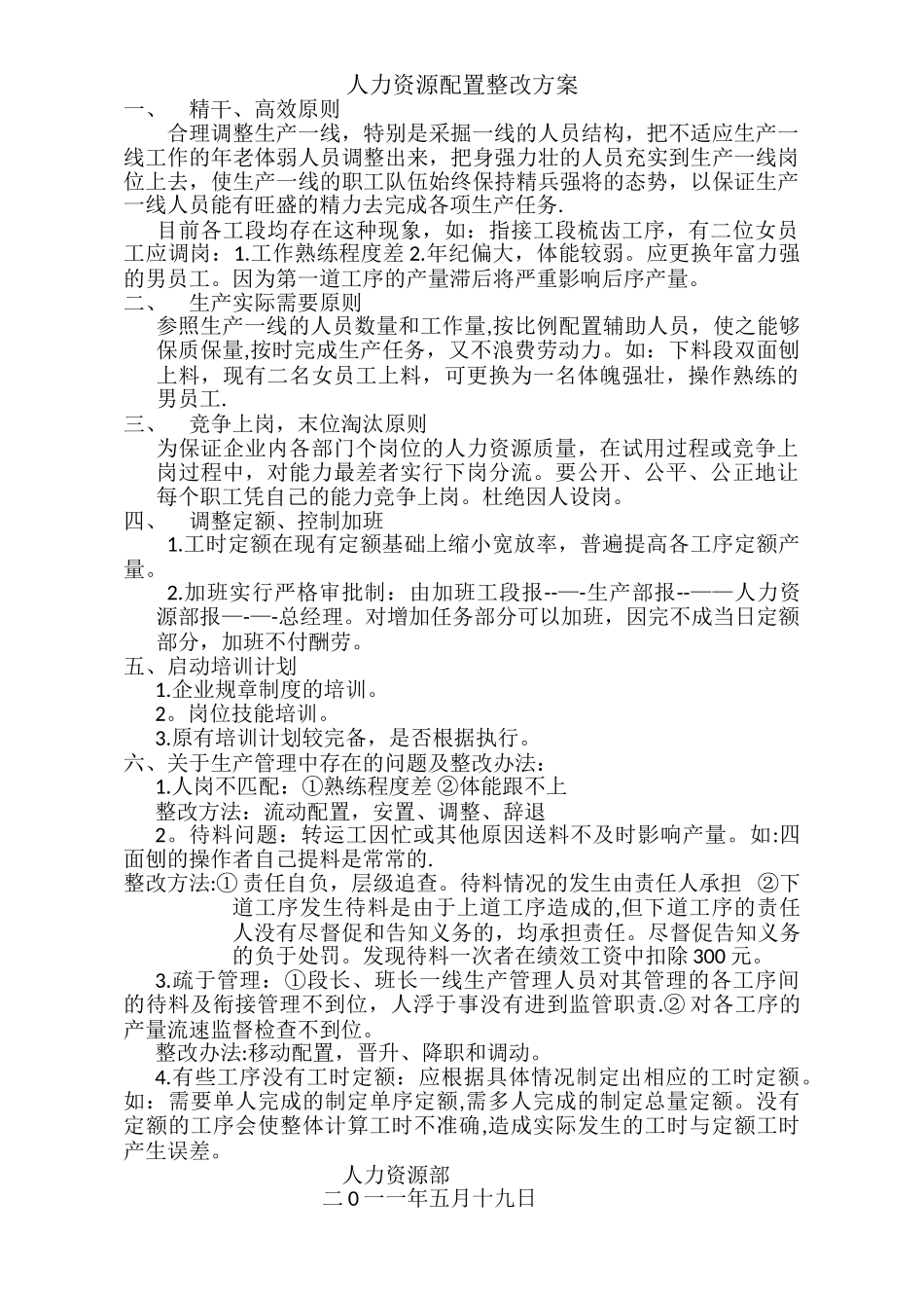 人力资源配置整改方案_第1页