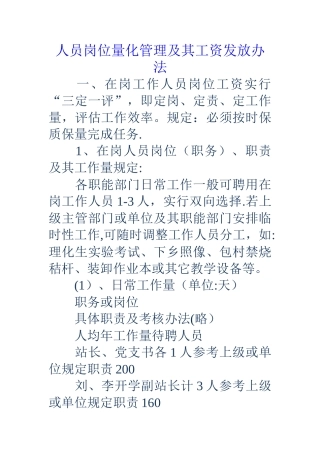 人员岗位量化管理及其工资发放办法
