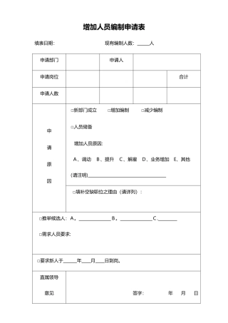 人员编制增加申请表