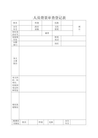 人员背景审查表通用2.27