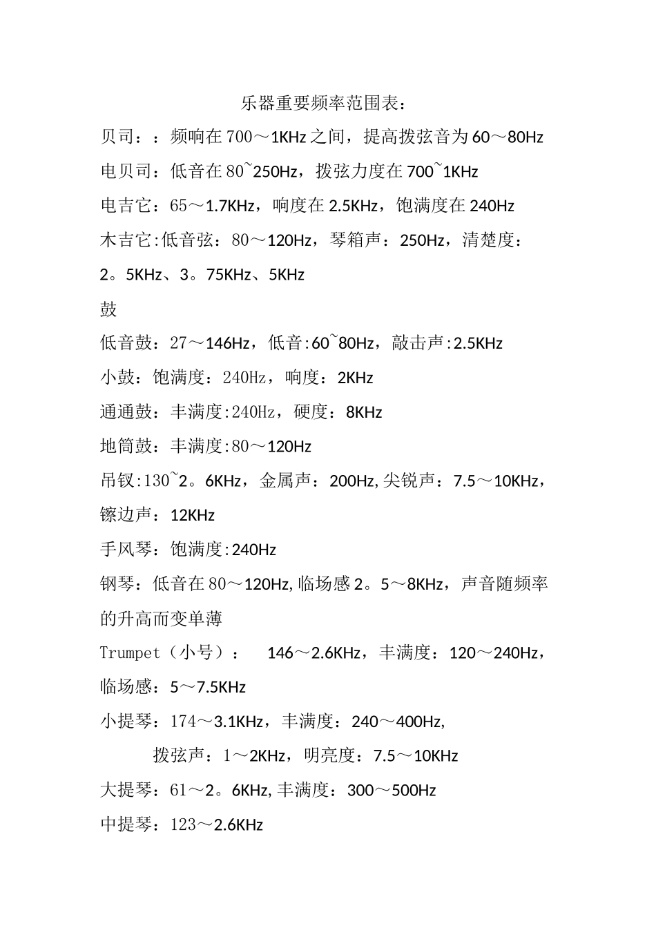人声及各乐器频率范围表_第2页