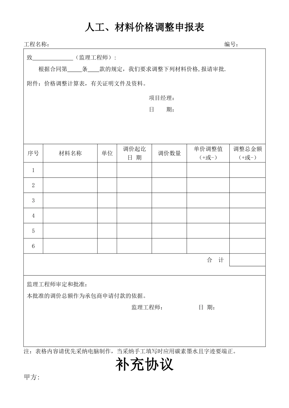 人工、材料价格调整申报表_第1页