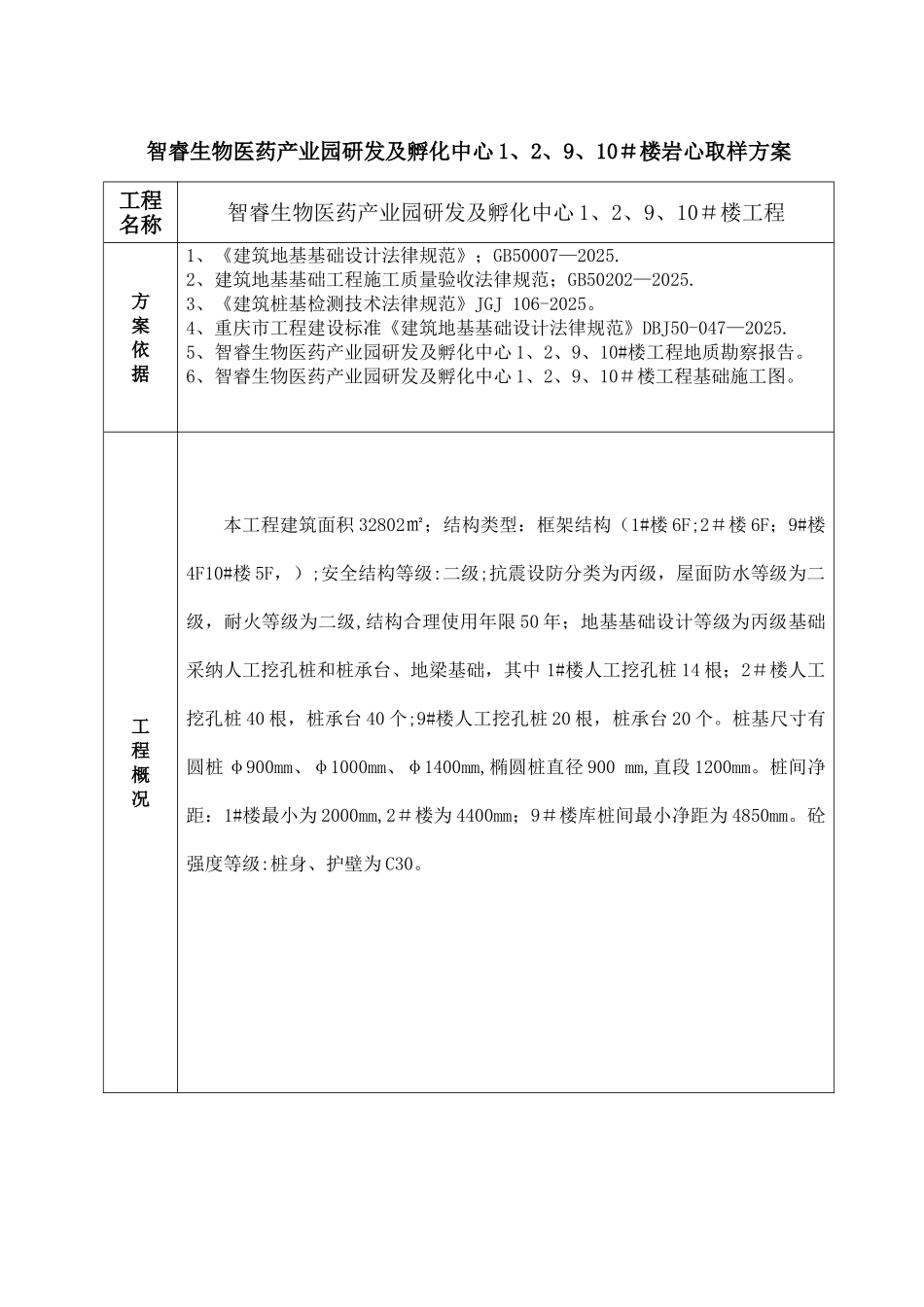 人工挖孔桩岩芯取样方案_第1页
