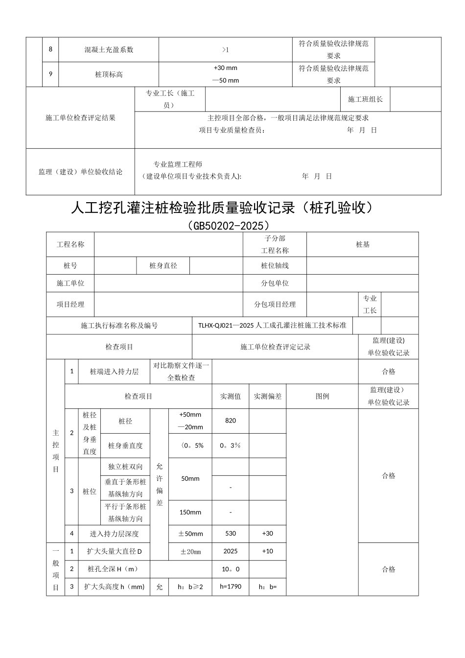 人工挖孔桩工程检验批质量验收记录表_第2页
