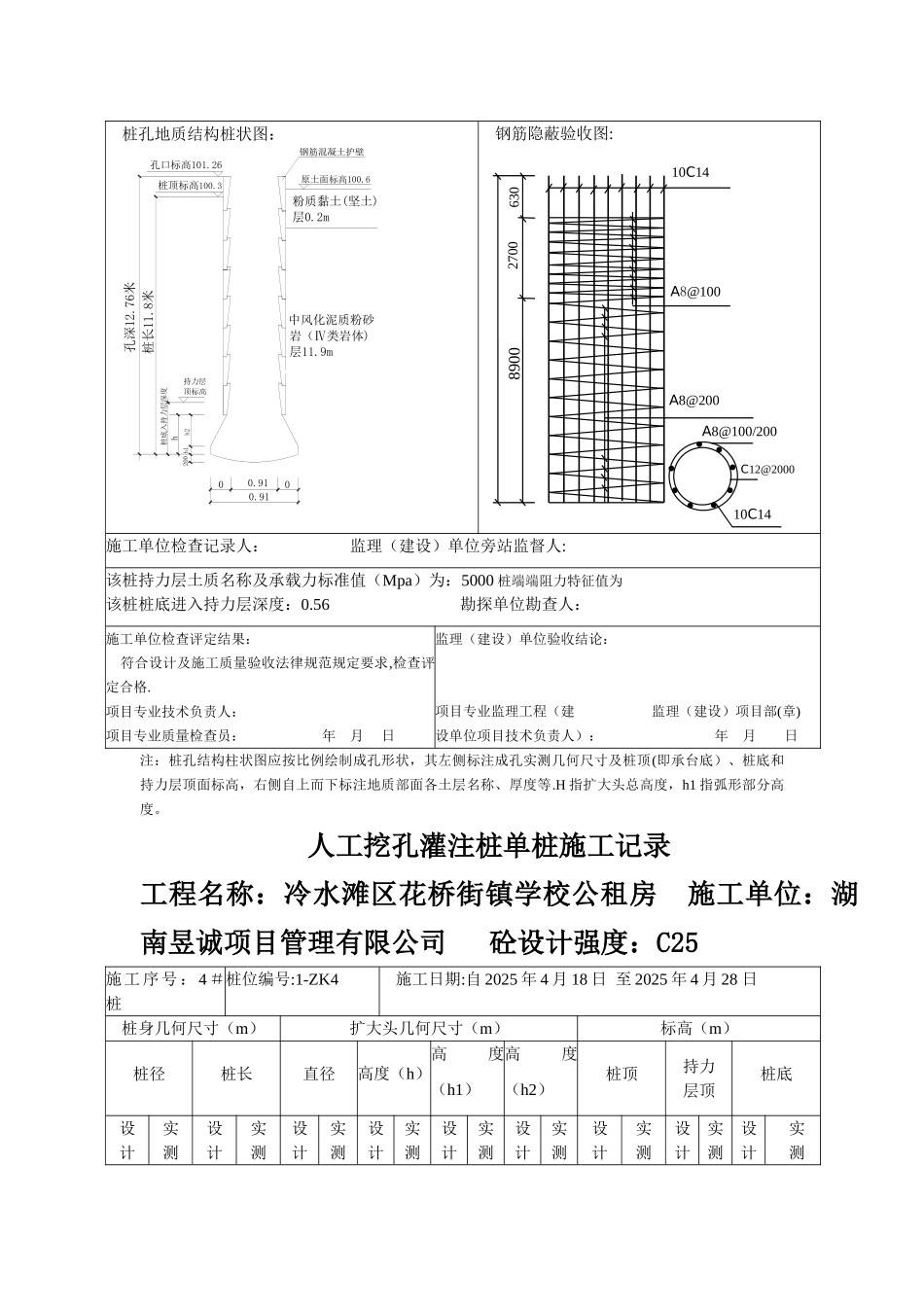 人工挖孔灌注桩单桩施工记录1_第3页