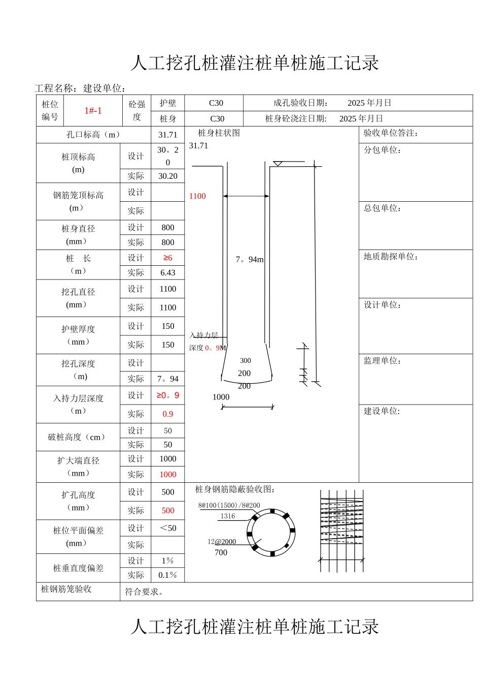人工挖孔灌注桩一桩一表_第1页