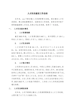 人才队伍建设工作总结