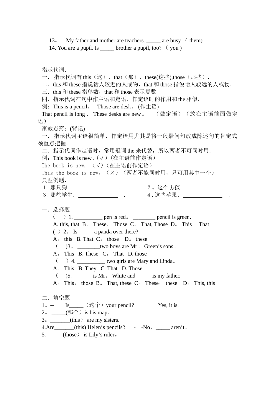 人称代词-物主代词-指示代词练习_第2页