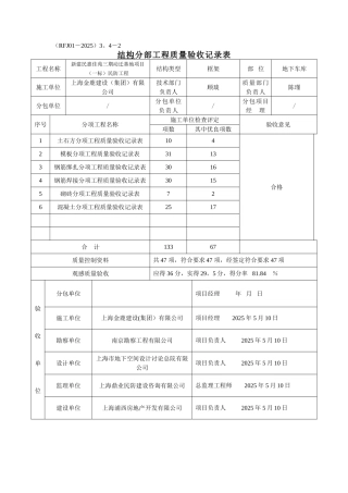 人防分部工程质量验收记录表